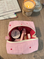 Gingham Heart Valentine Makeup Bag