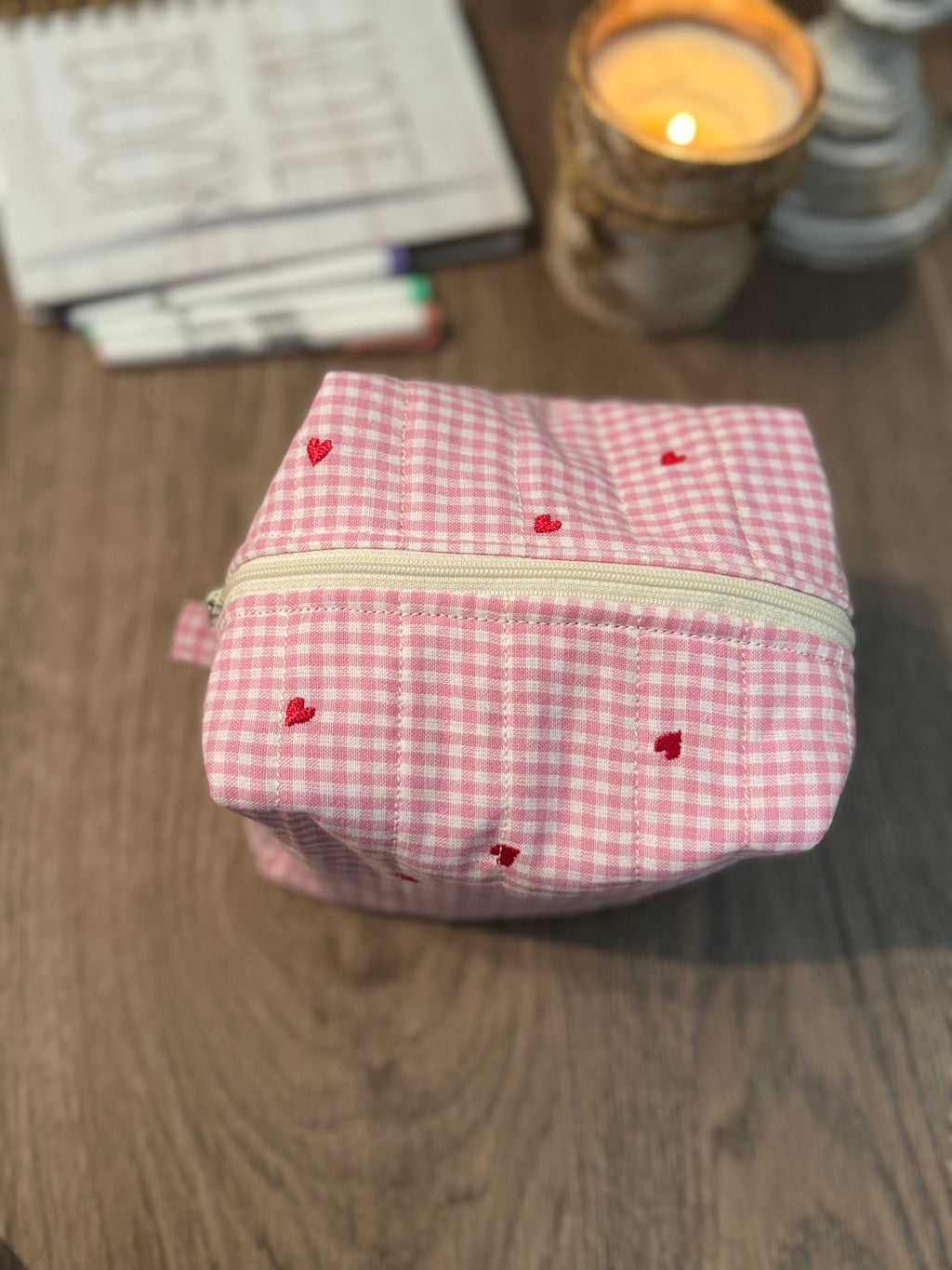 Gingham Heart Valentine Makeup Bag